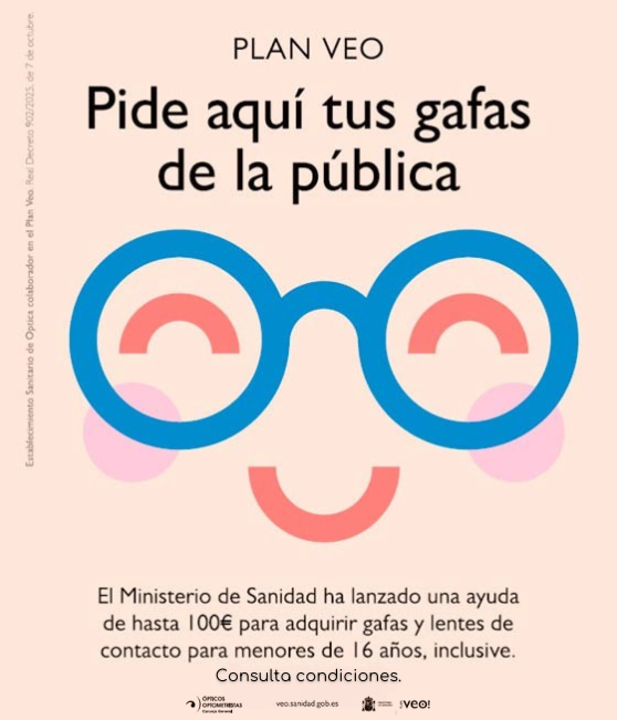 Ayuda de 100 euros (PLAN VEO) para niños menores o igual a 16 años en gafas y lentillas